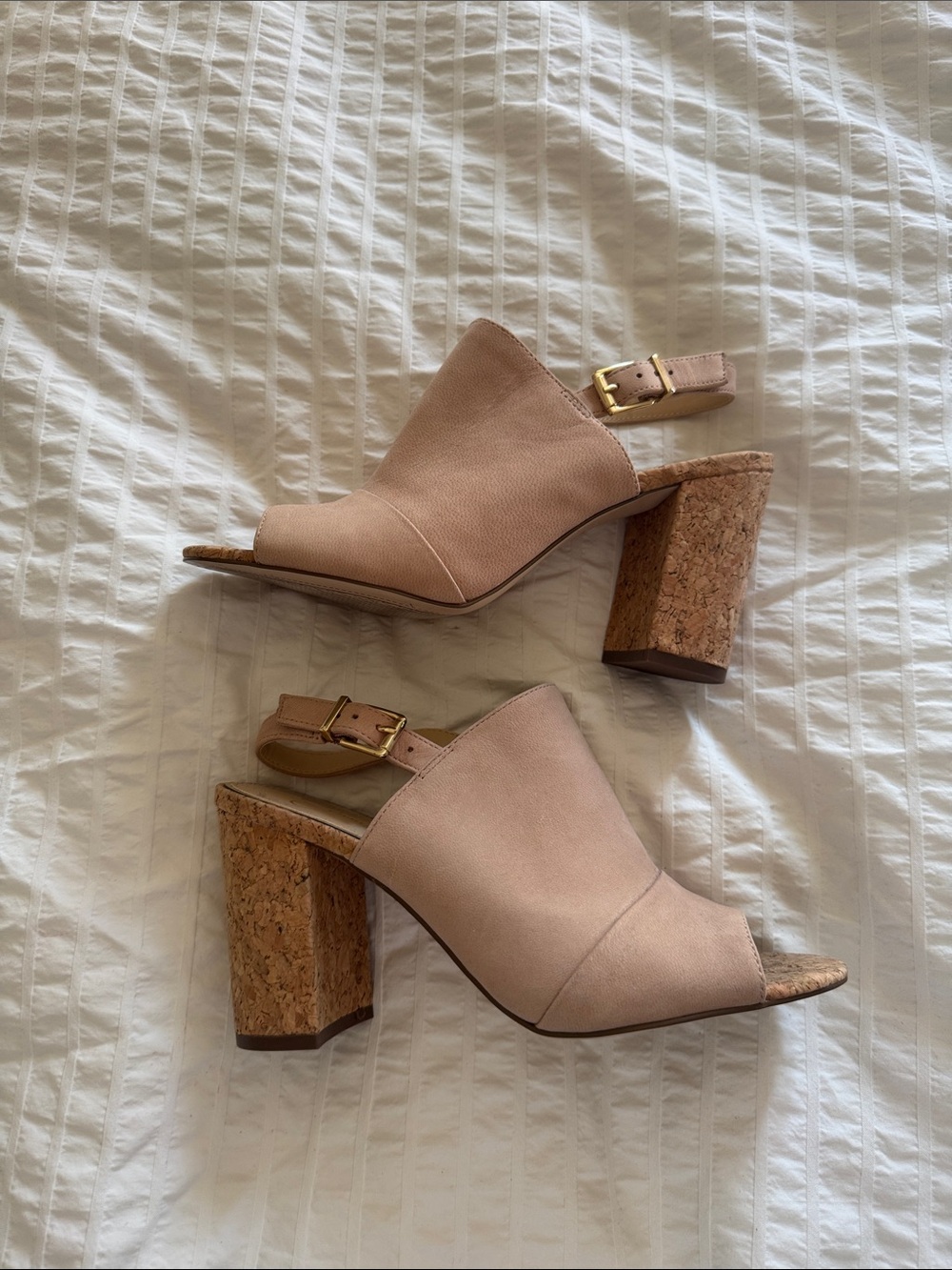 Jessica Simpson Tan Open-Toe Cork Block Heel Slingbacks